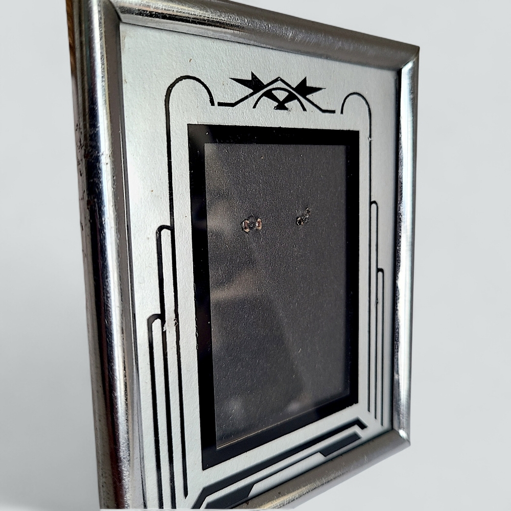 Art Deco Reverse Painted Picture Frame 4x5 Silver Fits 2x3 Photo Portrait Easel - Picture 4 of 9